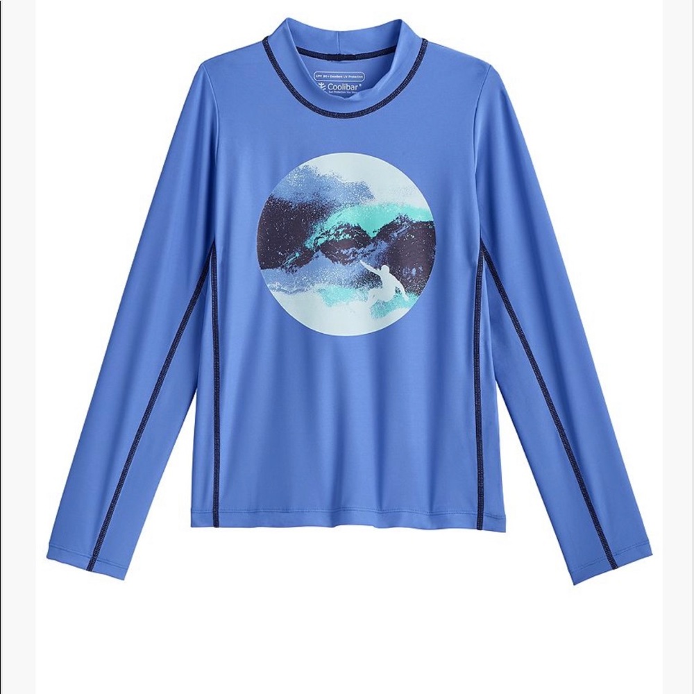 Coolibar Boys Blue Sand Shark L/S Surf Shirt XS/4